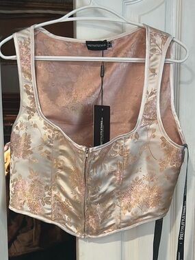 PrettyLittleThing Champagne Floral Satin Corset Crop Top